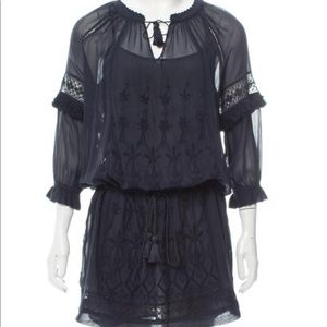 Ulla Johnson silk navy dress with tassels and slip